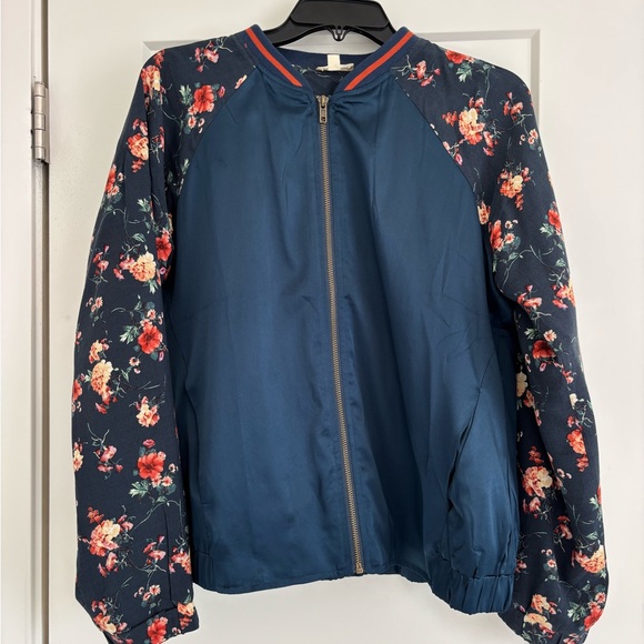 Hem & Thread Jackets & Blazers - Floral Navy Bomber Jacket